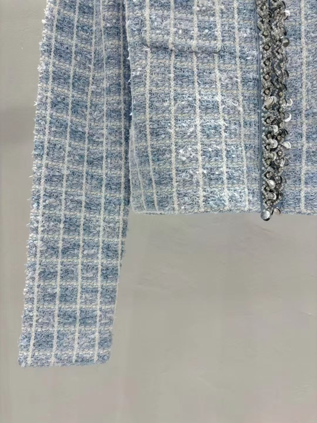 New blue mixed color nail bead knitted jacket cardigan