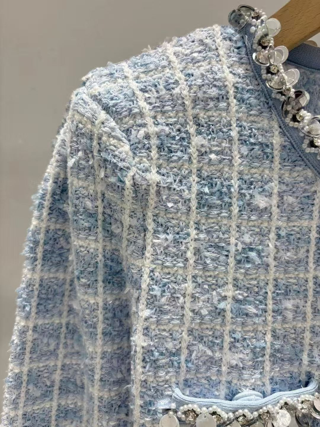 New blue mixed color nail bead knitted jacket cardigan