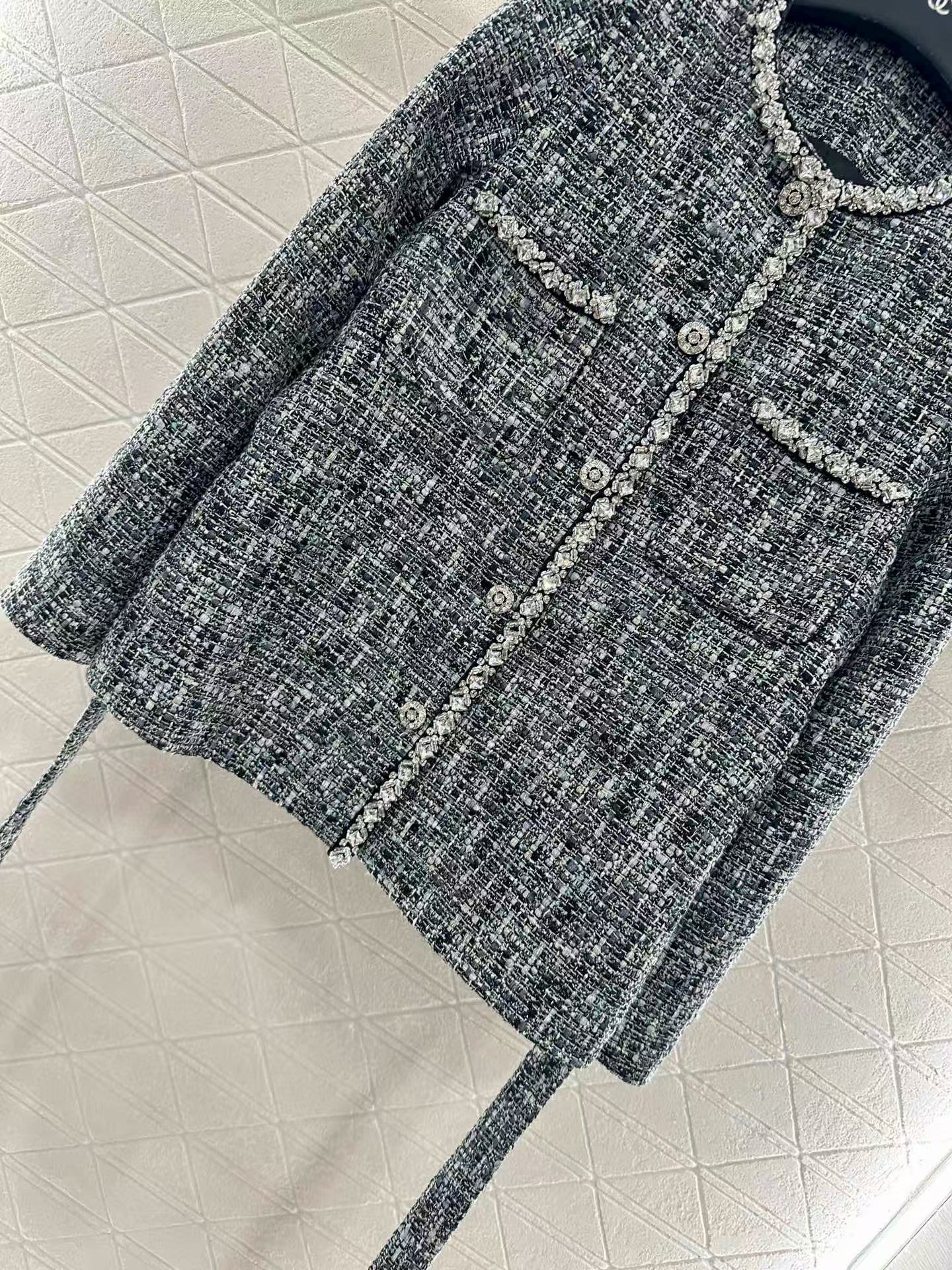 Round neck dress with beaded edges and outer jacket