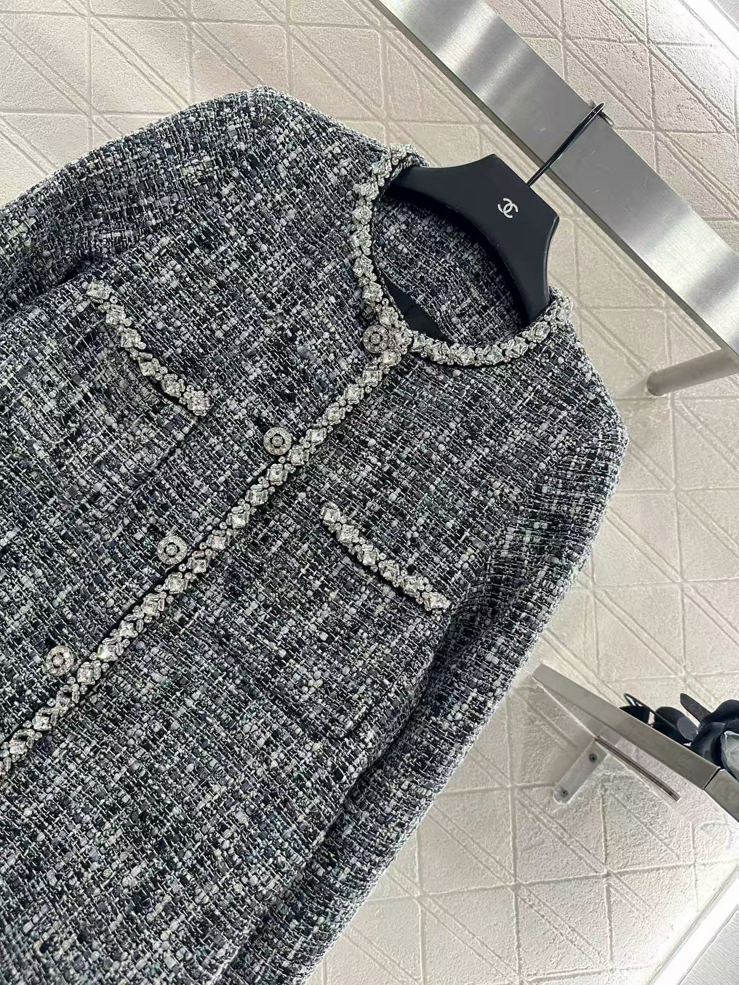 Round neck dress with beaded edges and outer jacket