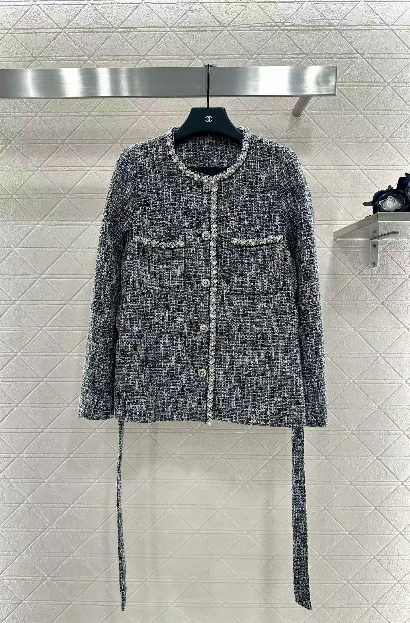 Round neck dress with beaded edges and outer jacket
