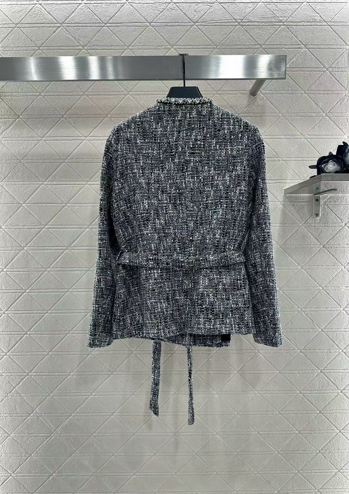 Round neck dress with beaded edges and outer jacket