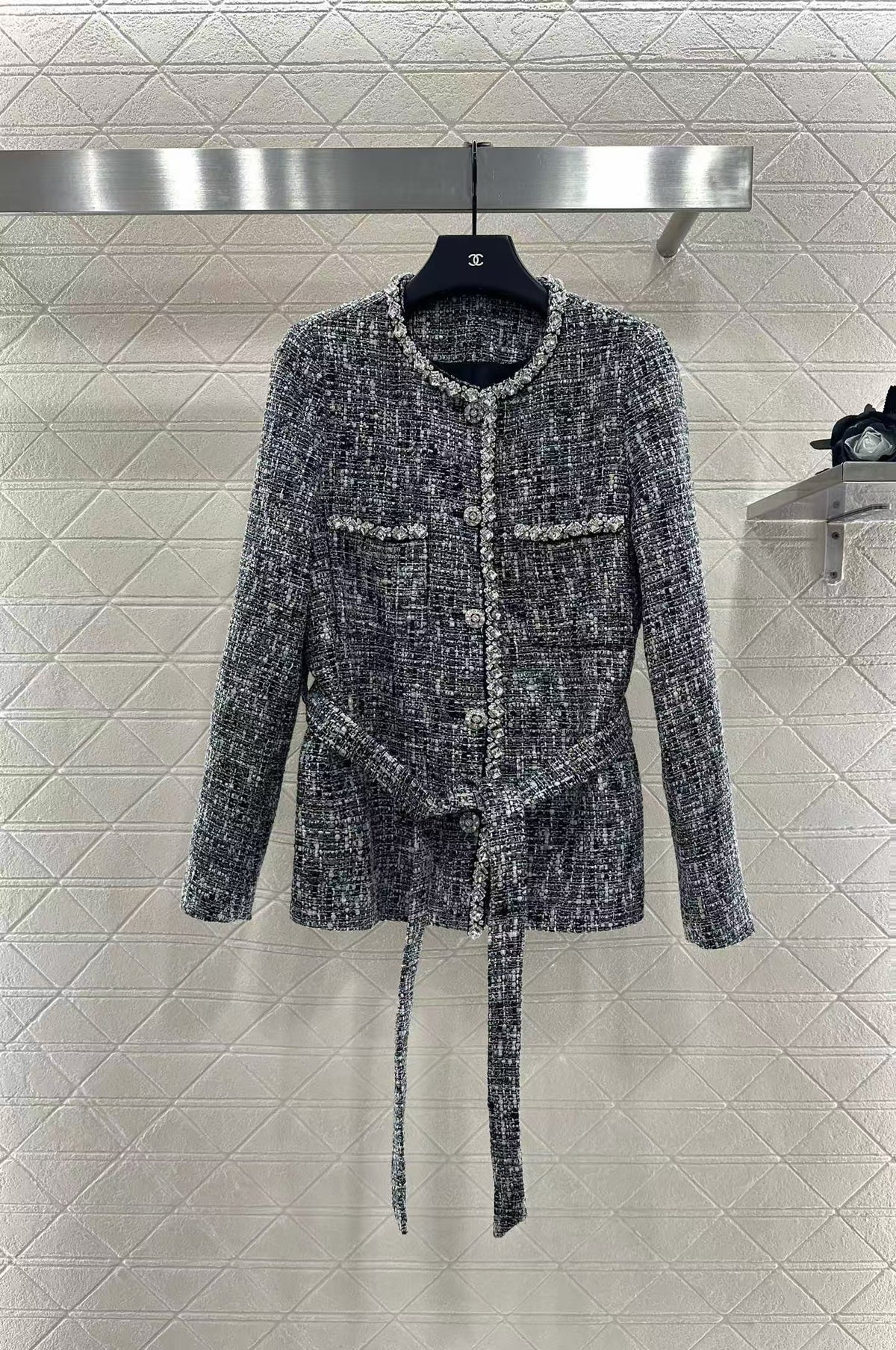 Round neck dress with beaded edges and outer jacket