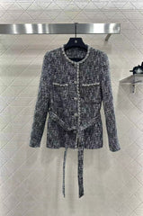 Round neck dress with beaded edges and outer jacket