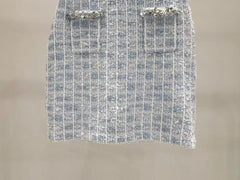 New blue mixed color nail bead knitted half skirt