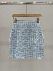 New blue mixed color nail bead knitted half skirt
