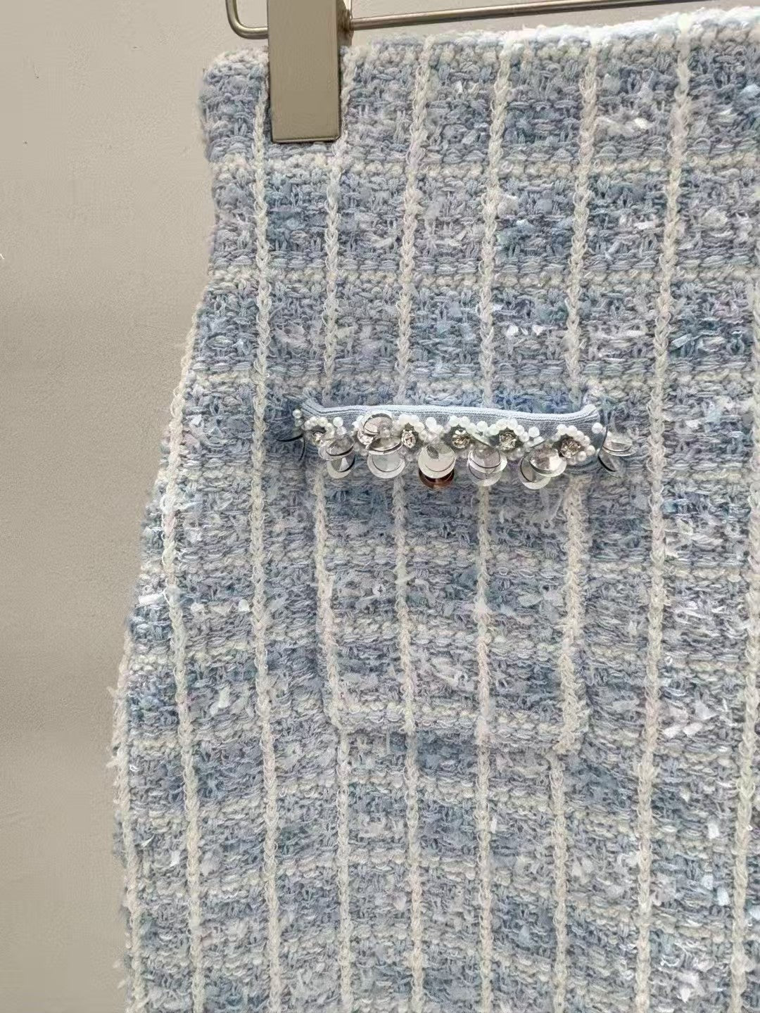 New blue mixed color nail bead knitted half skirt