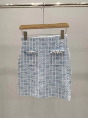 New blue mixed color nail bead knitted half skirt