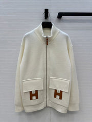 Medium to long cashmere knitted zipper jacket