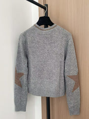 Jacquard knitted round neck long sleeved sweater