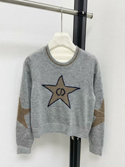 Jacquard knitted round neck long sleeved sweater