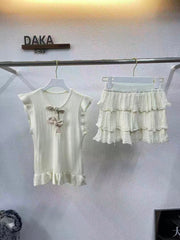 New Knitted Top Short Cake Half Body Two Piece Set