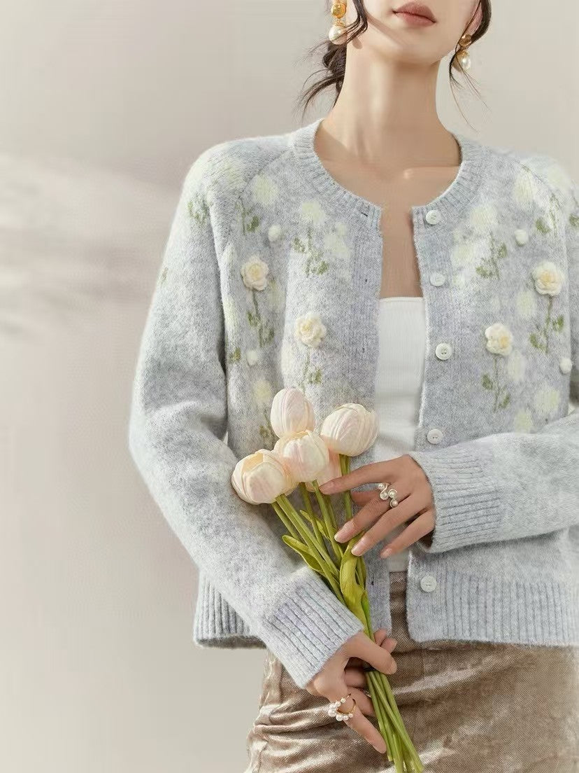 New Knitted Flower Knitted Cardigan
