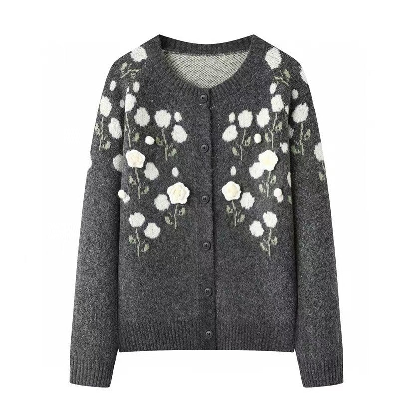 New Knitted Flower Knitted Cardigan