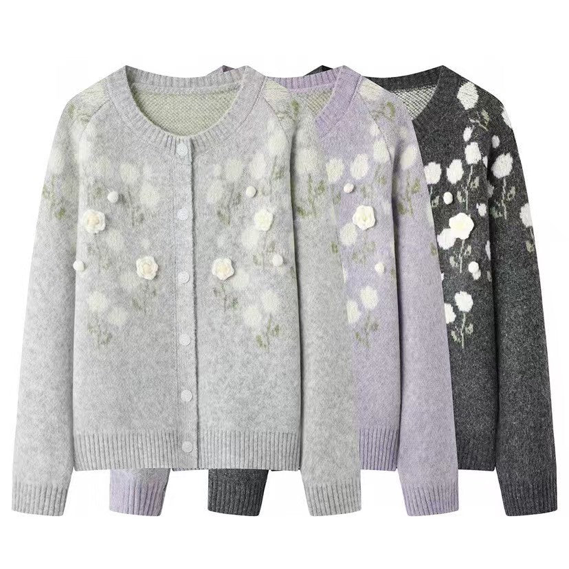 New Knitted Flower Knitted Cardigan