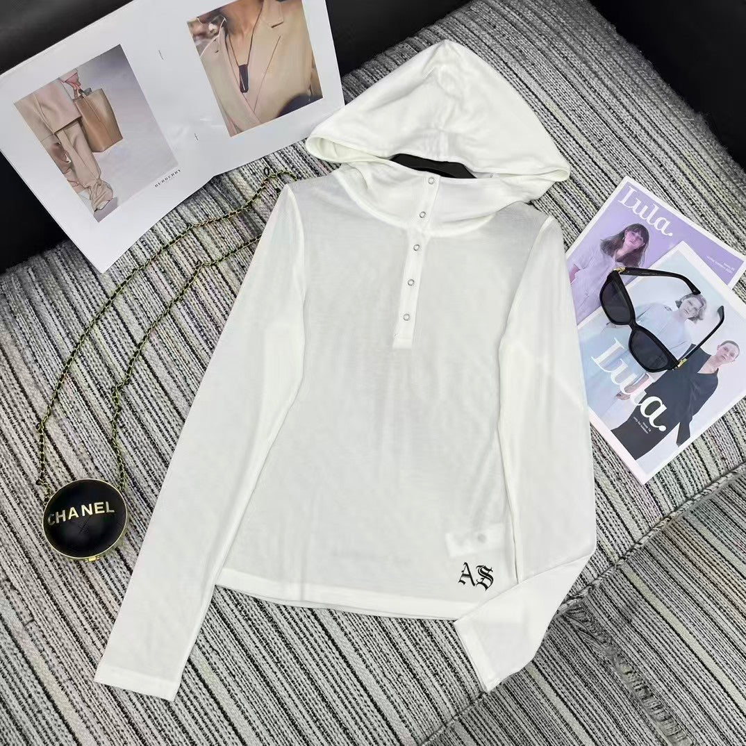 New printed hooded long sleeved top