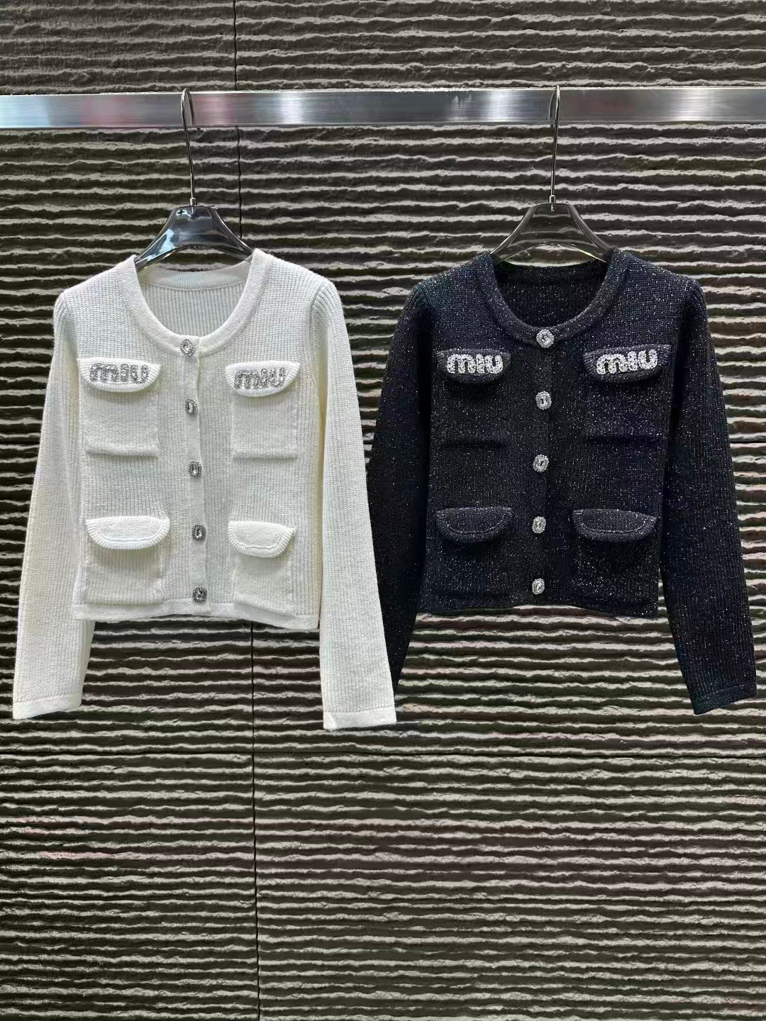 New pocket rhinestone letter cardigan