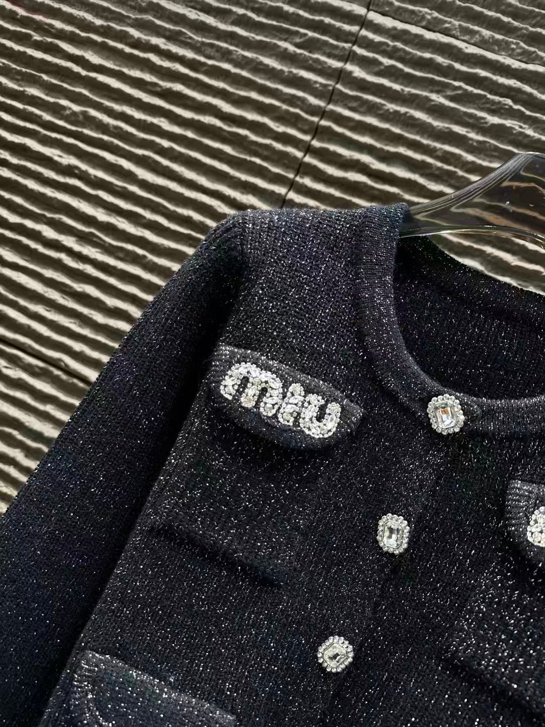 New pocket rhinestone letter cardigan
