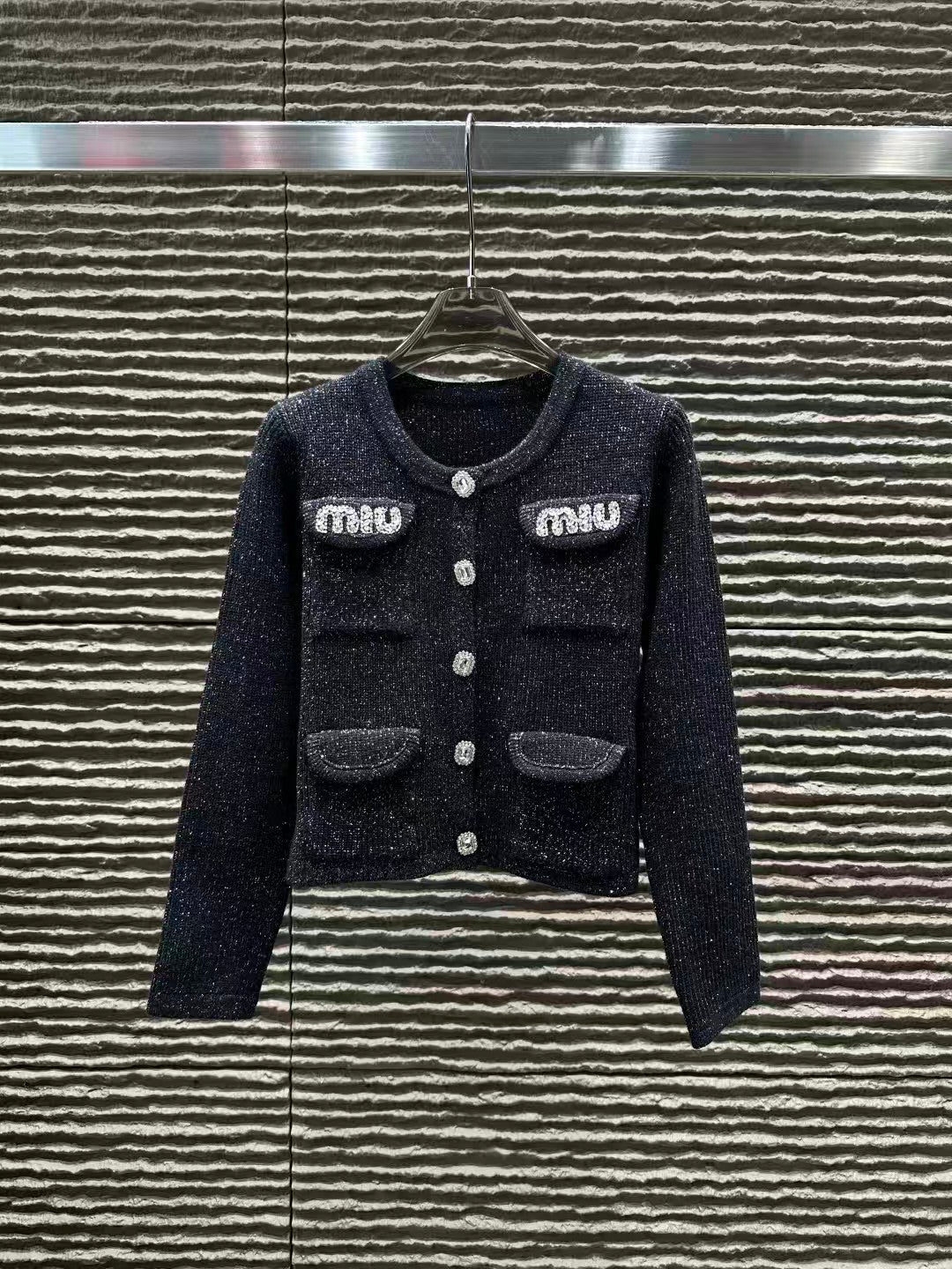 New pocket rhinestone letter cardigan