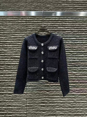 New pocket rhinestone letter cardigan