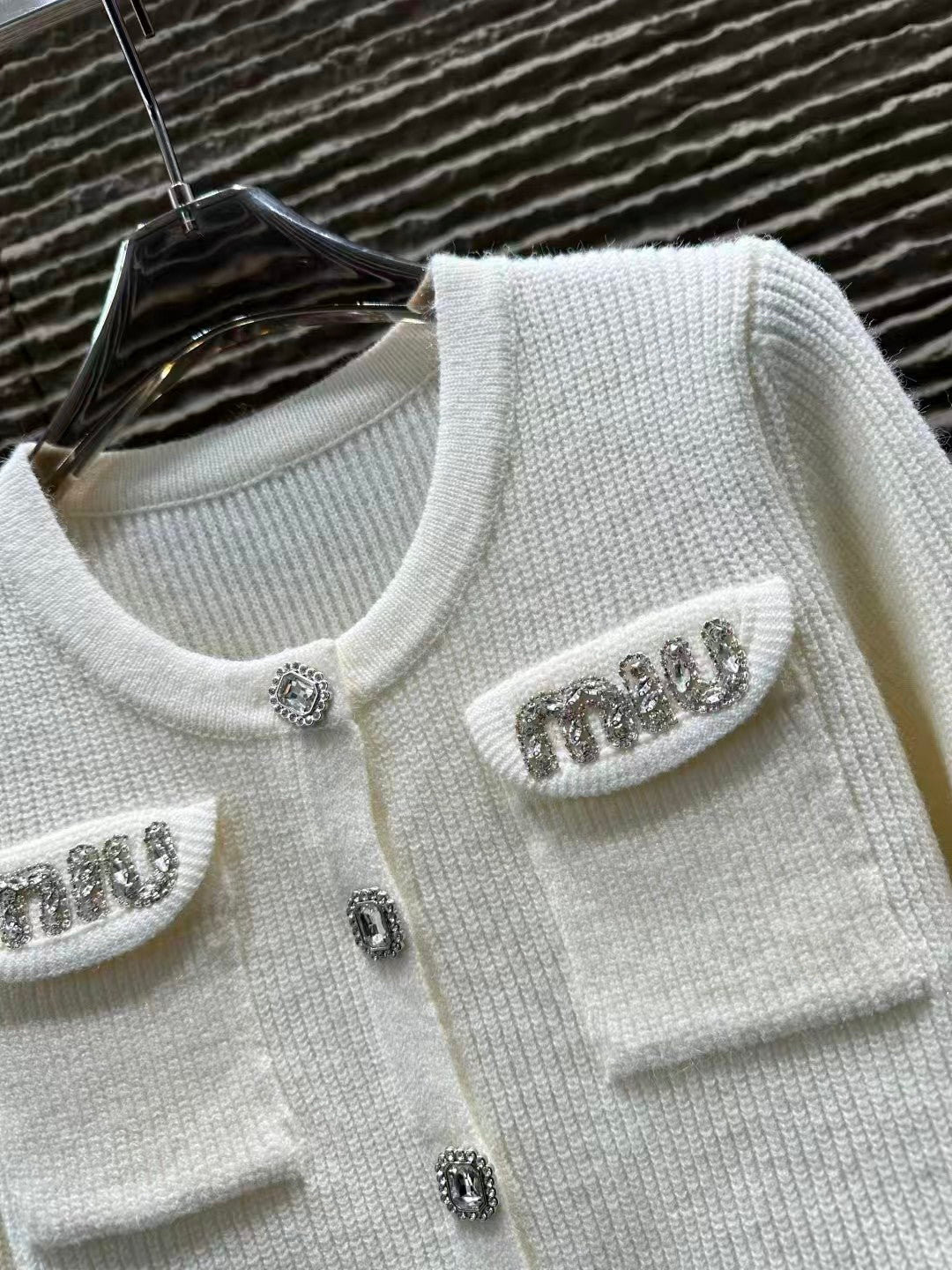New pocket rhinestone letter cardigan