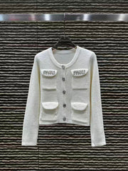 New pocket rhinestone letter cardigan