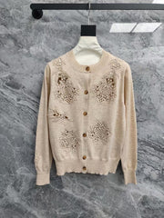 New embroidered knitted long sleeved cardigan
