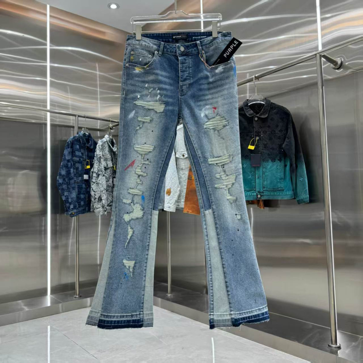 New distressed graffiti micro horn elastic jeans