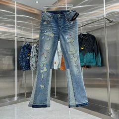 New distressed graffiti micro horn elastic jeans