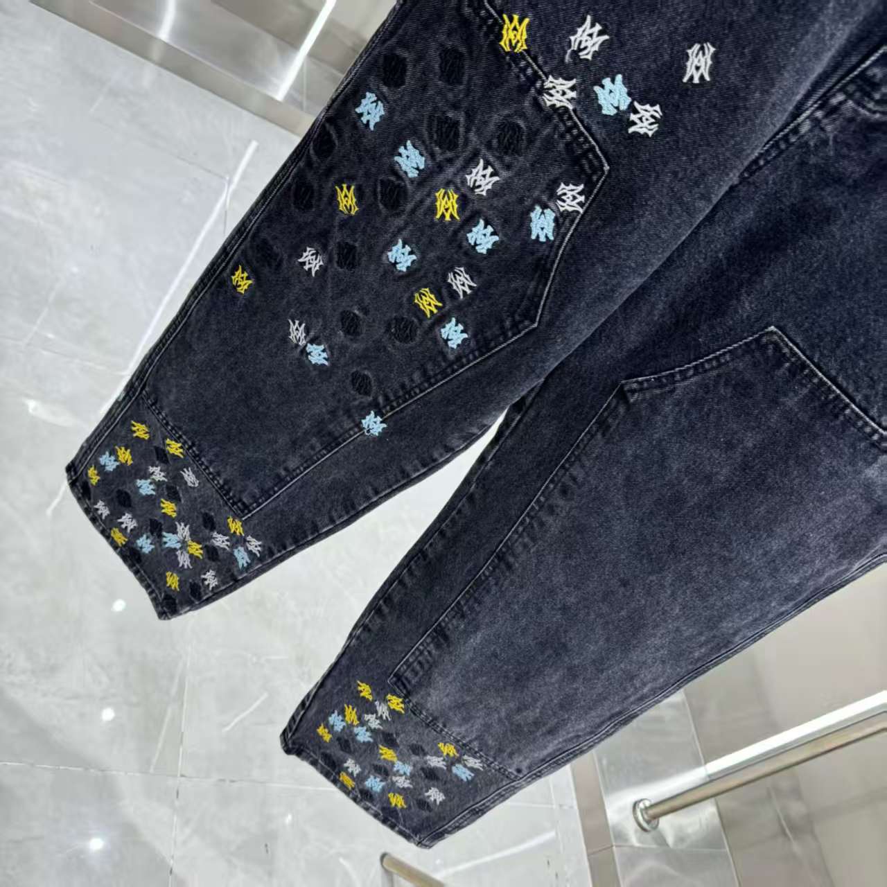 New embroidered straight leg jeans