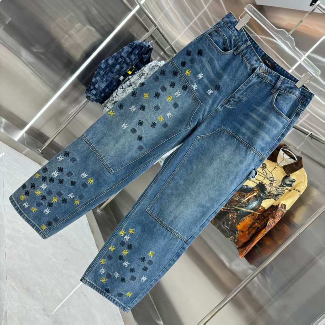 New embroidered straight leg jeans