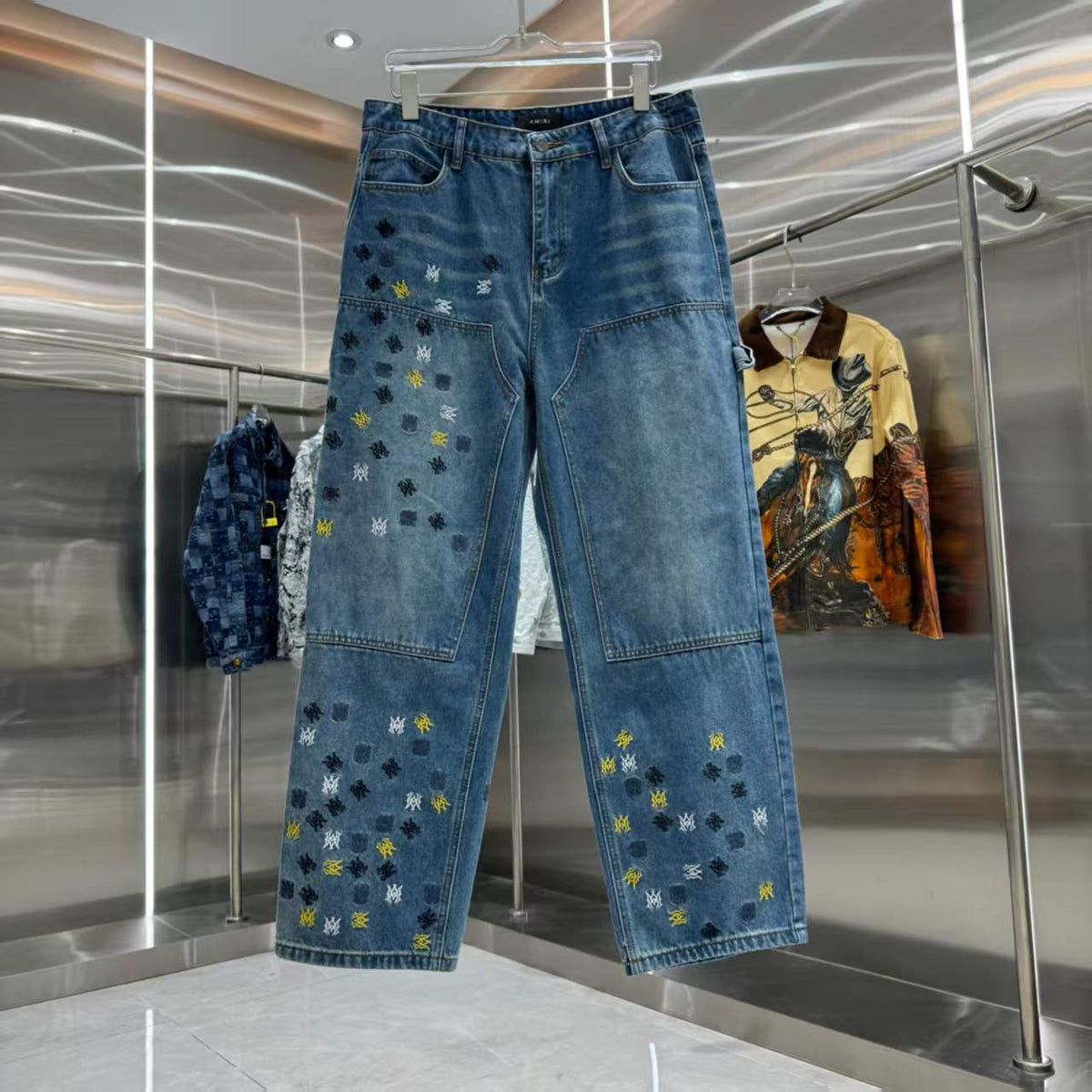 New embroidered straight leg jeans