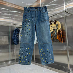 New embroidered straight leg jeans