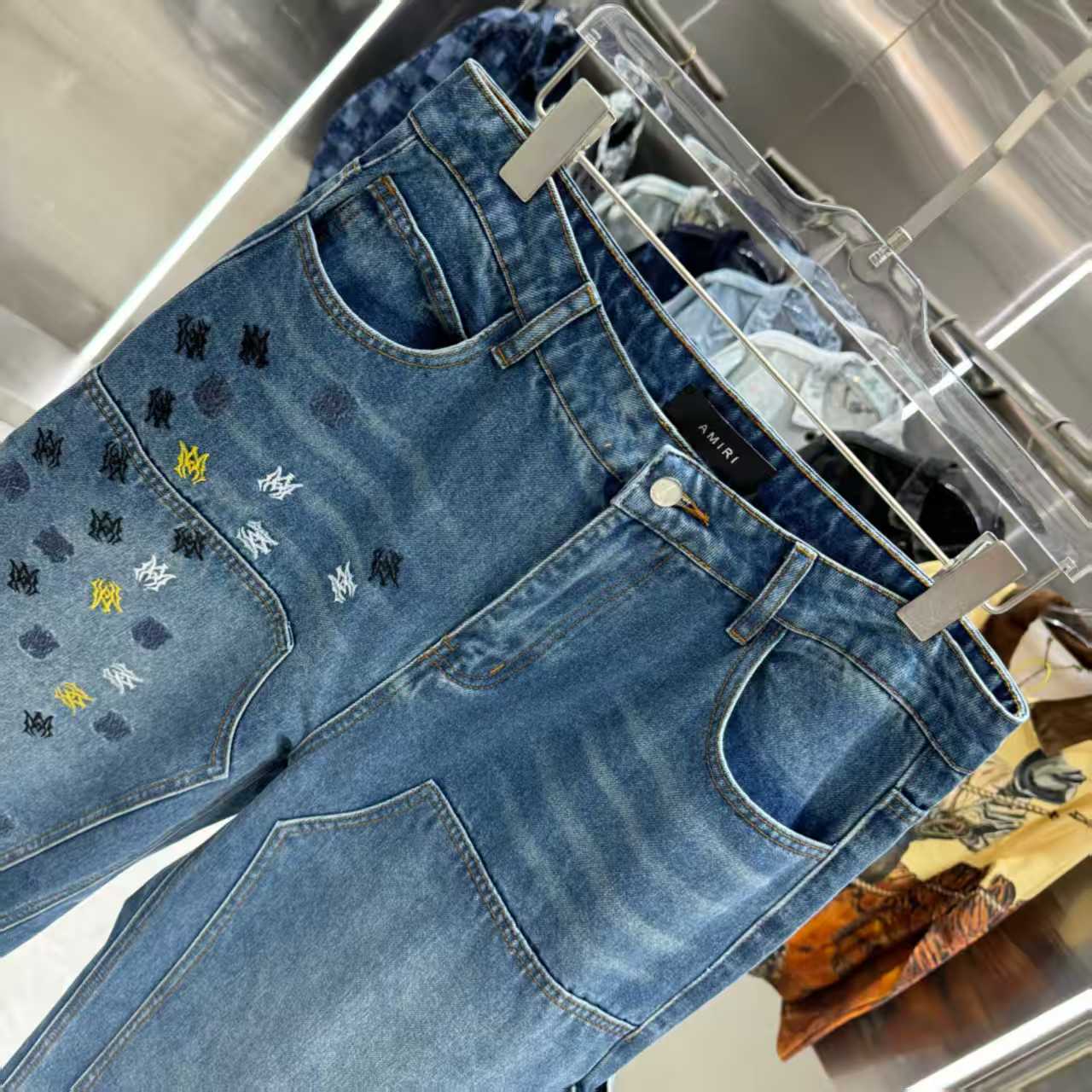 New embroidered straight leg jeans