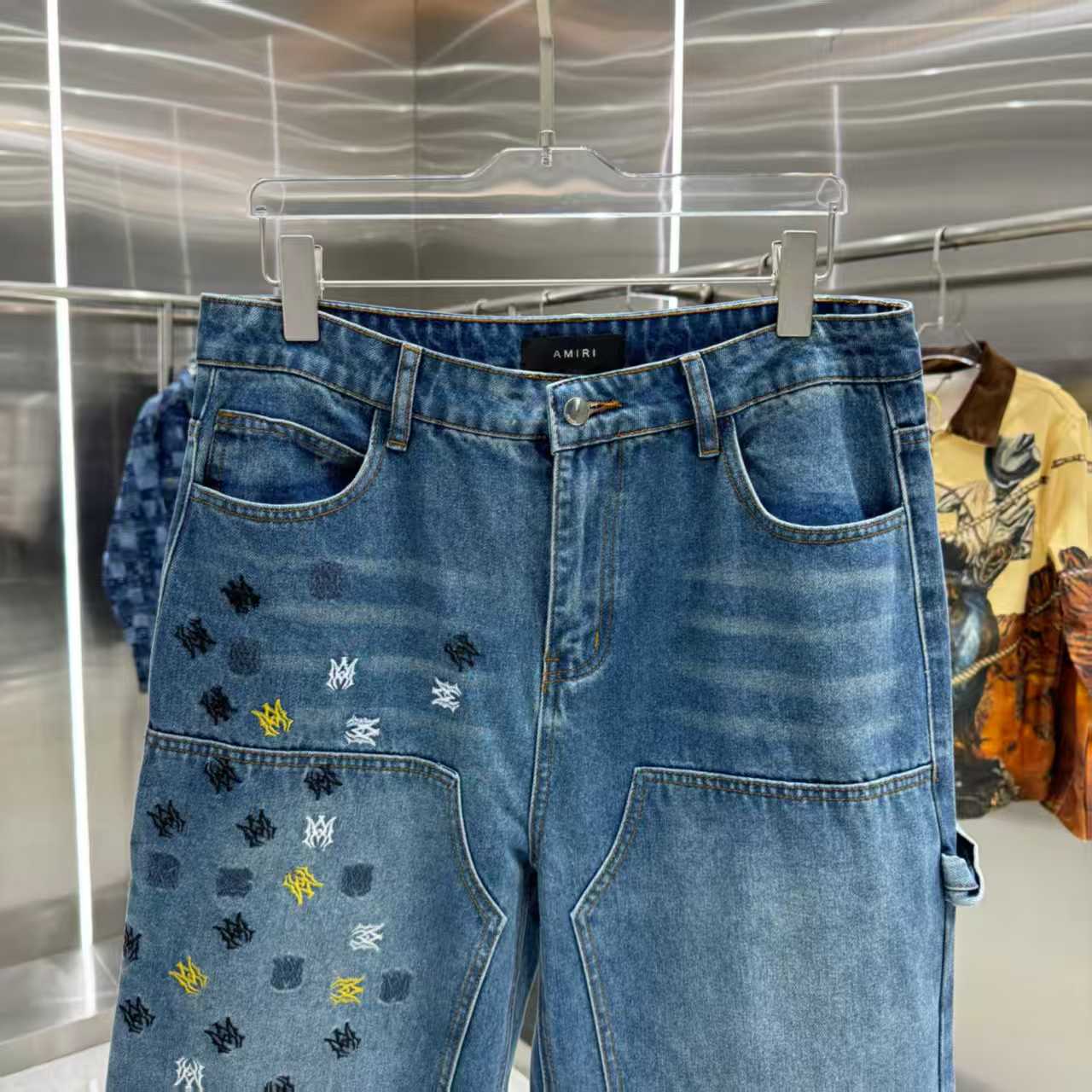 New embroidered straight leg jeans