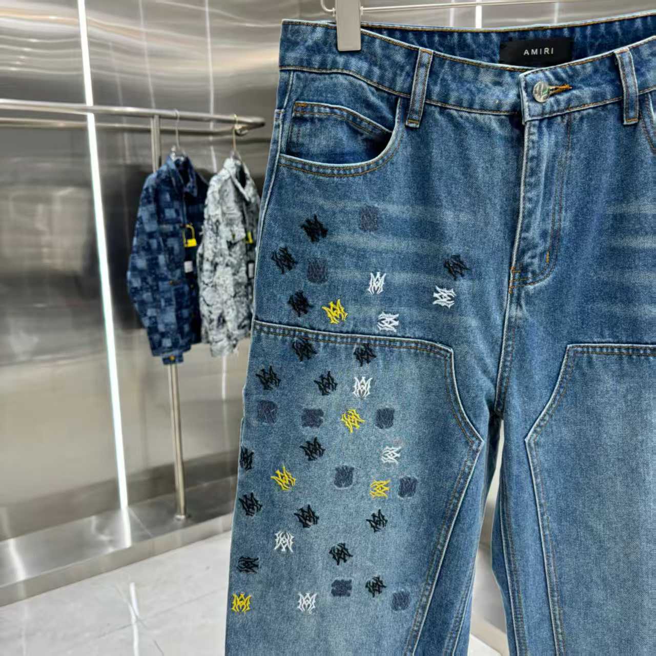 New embroidered straight leg jeans