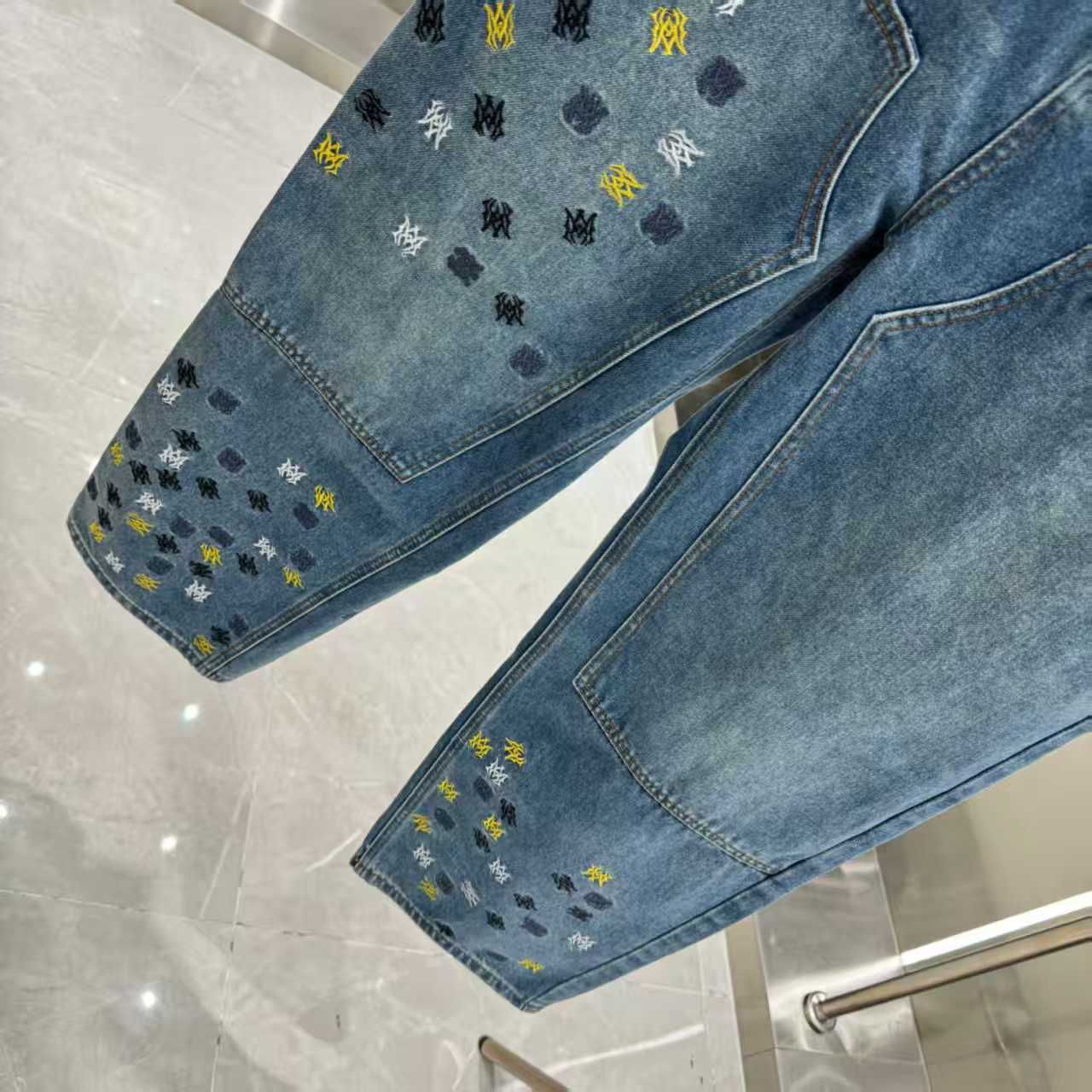New embroidered straight leg jeans
