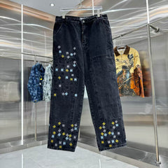New embroidered straight leg jeans