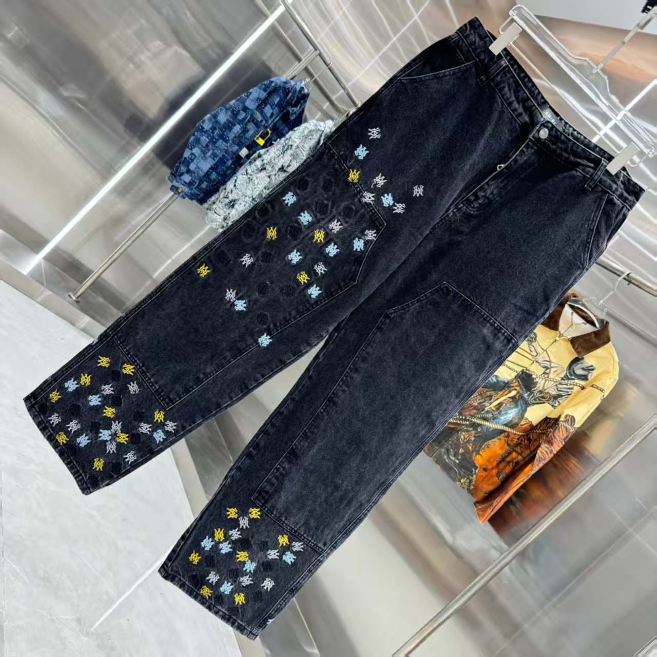 New embroidered straight leg jeans