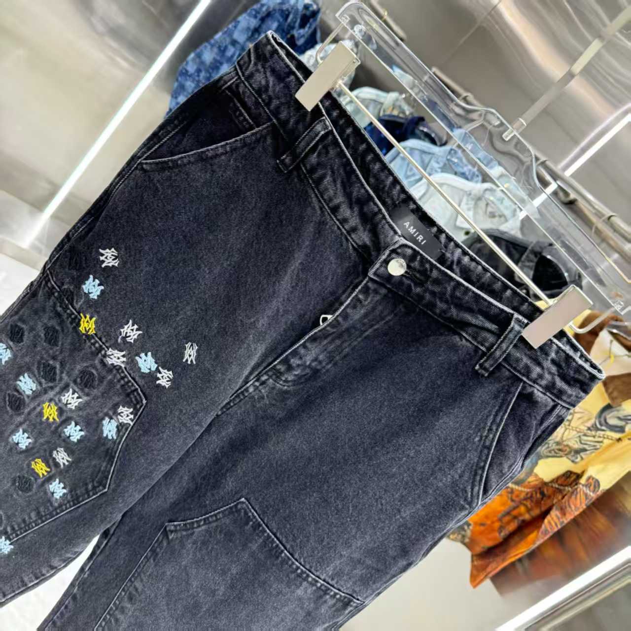 New embroidered straight leg jeans
