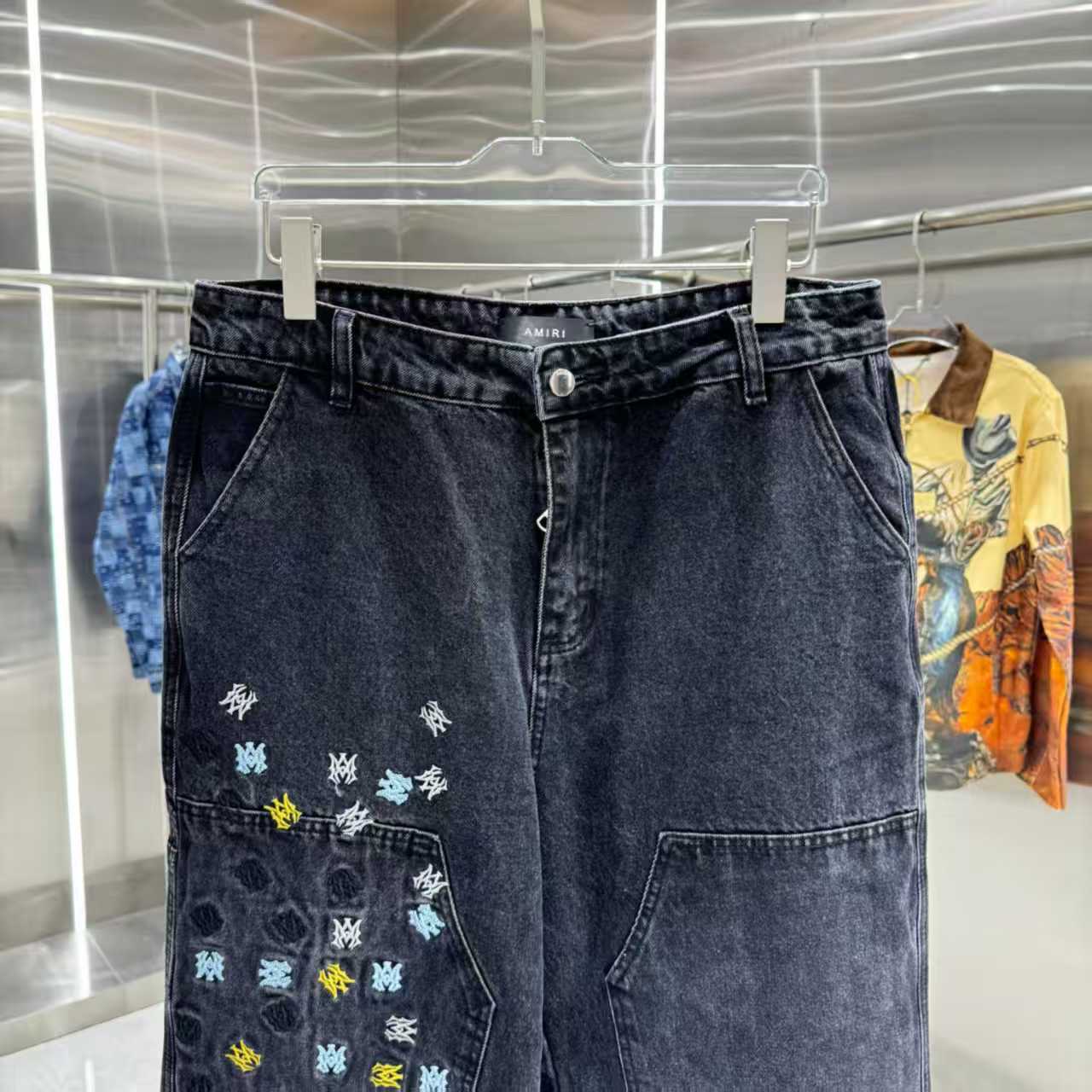 New embroidered straight leg jeans