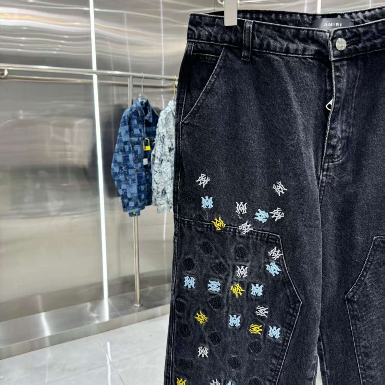 New embroidered straight leg jeans