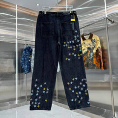 New embroidered straight leg jeans