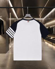 New color blocked knitted casual short sleeved T-shirt