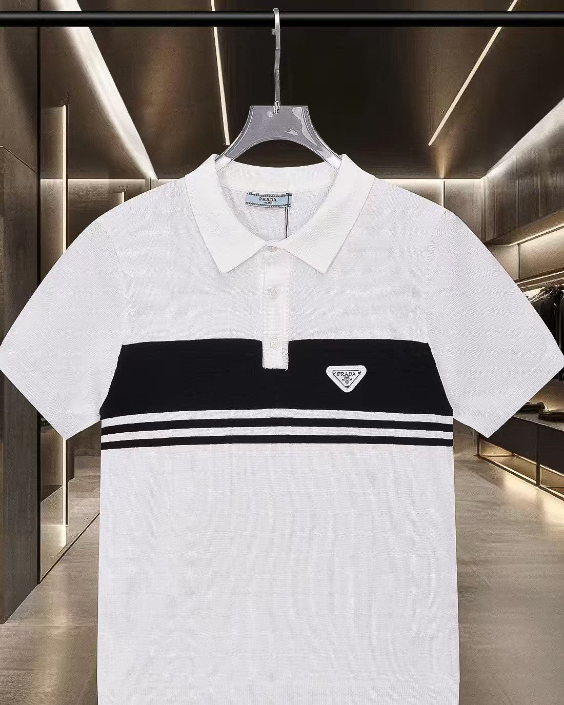 New striped knitted short sleeved polo shirt