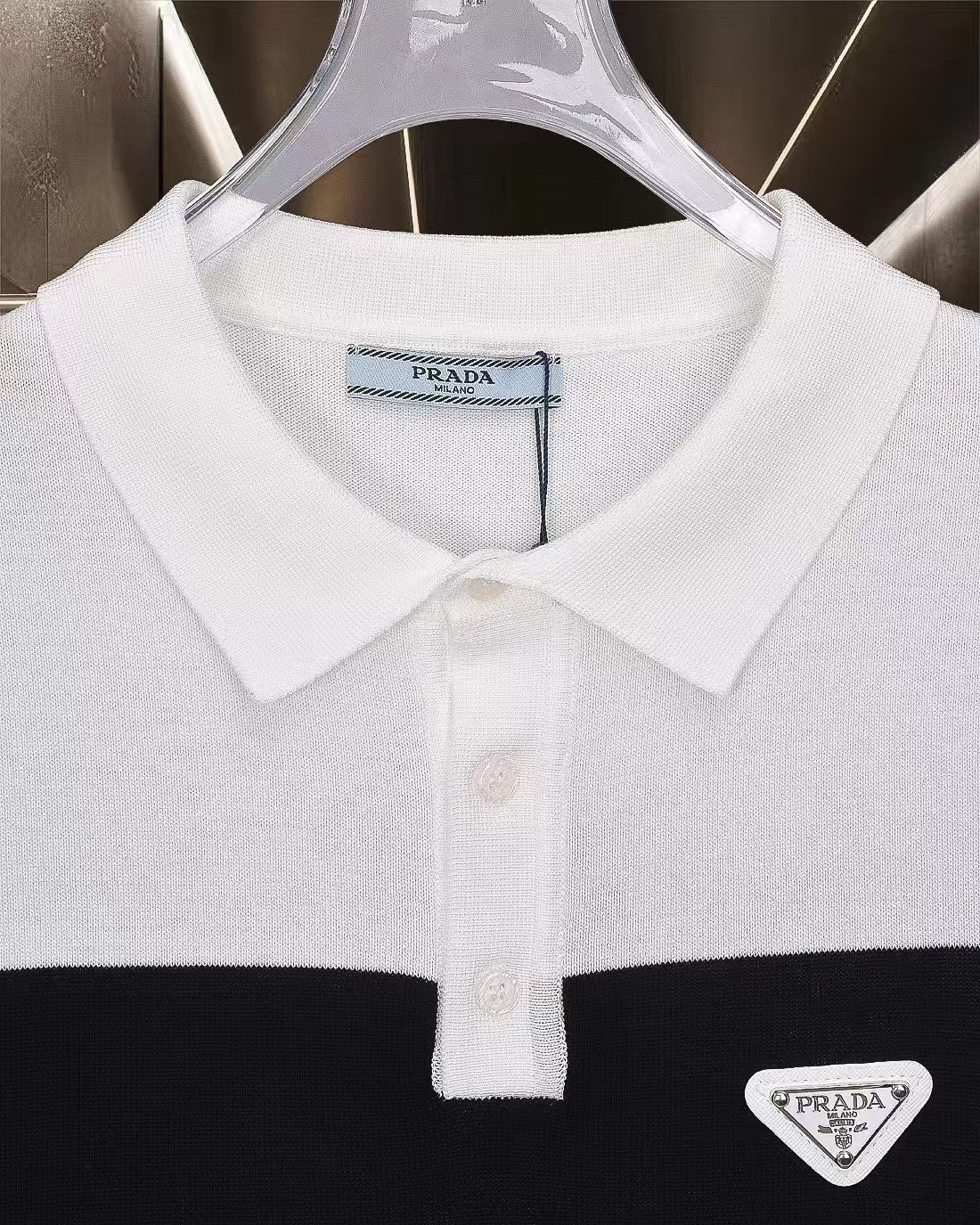 New striped knitted short sleeved polo shirt