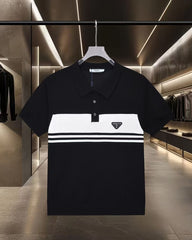 New striped knitted short sleeved polo shirt