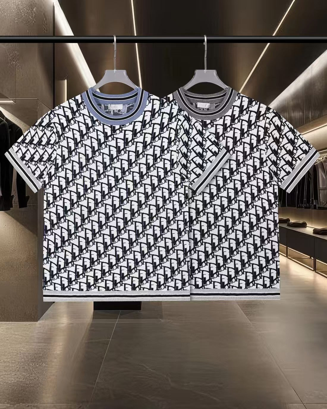 New Jacquard Knitted Short Sleeve T-shirt