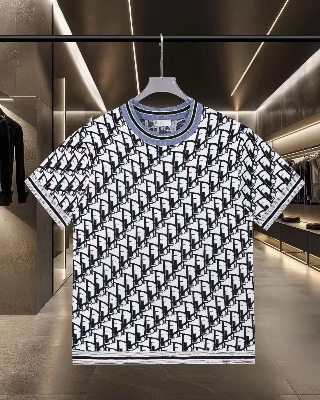 New Jacquard Knitted Short Sleeve T-shirt