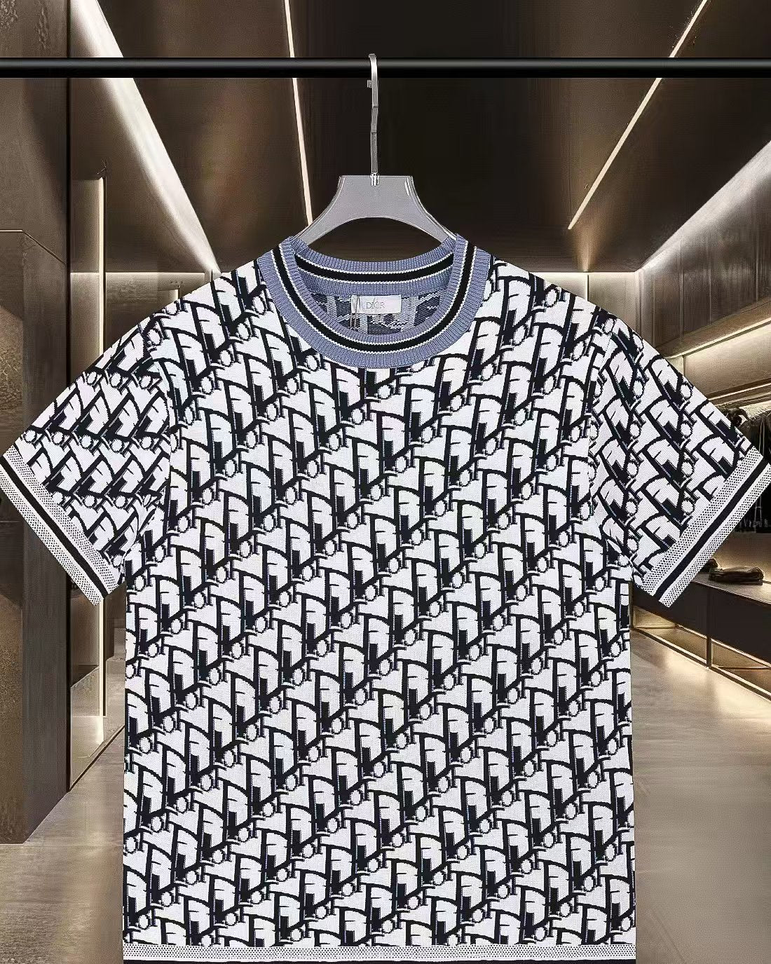 New Jacquard Knitted Short Sleeve T-shirt